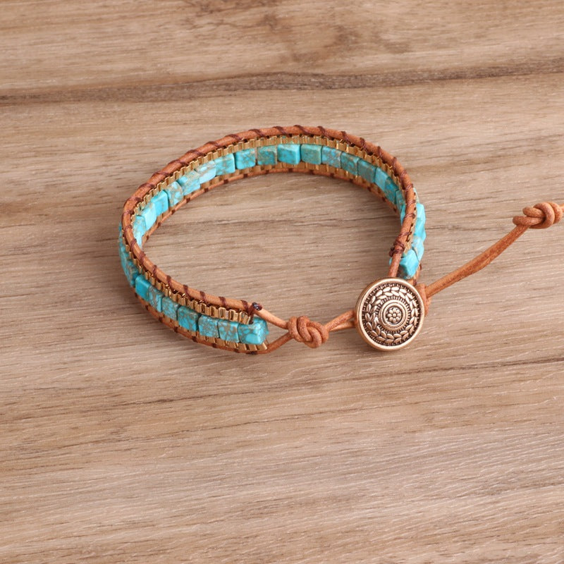 Amazonite Gold Woven Wrap Bracelet