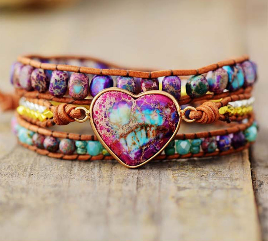 Imperial Jasper Heart Wrap Bracelet