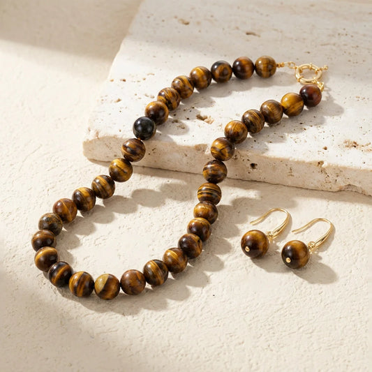 Bold Tigers Eye Necklace & Earrings (set of los)