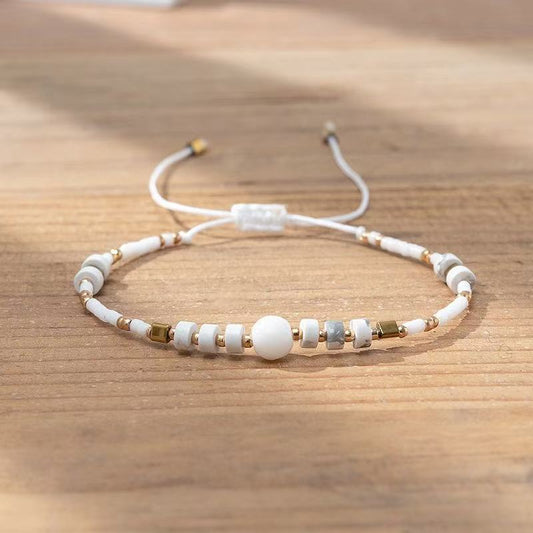 Minimal White Stone Cord Bracelet