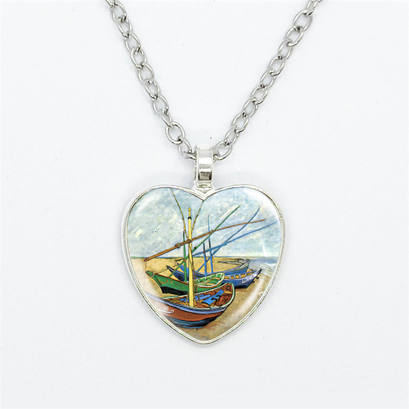 Art Heart Boat Pendant Necklace