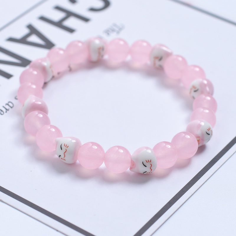 Cute Pink Cat Bead Bracelet