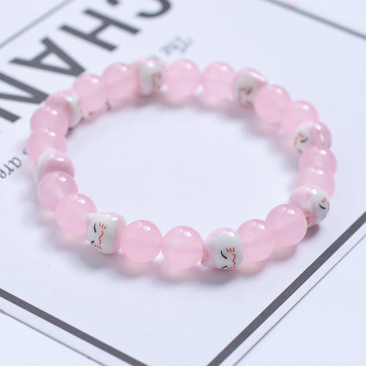 Cute Pink Cat Bead Bracelet