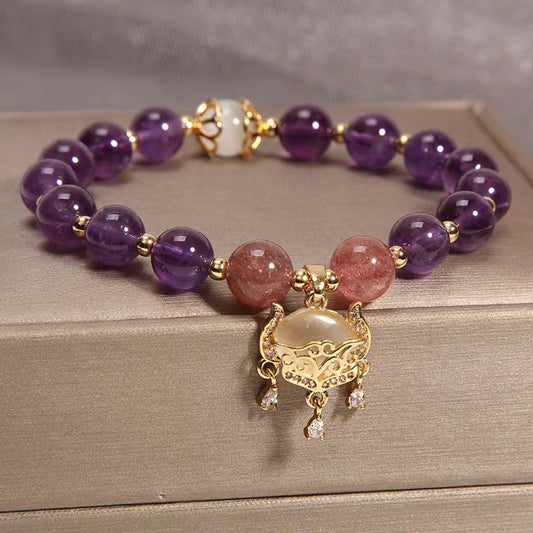 Amethyst & Strawberry Quartz Charm Bracelet