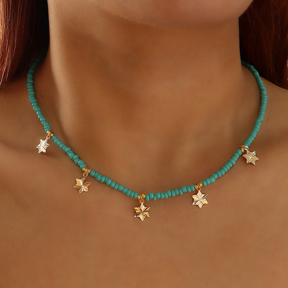 Green Beaded Charm Necklace