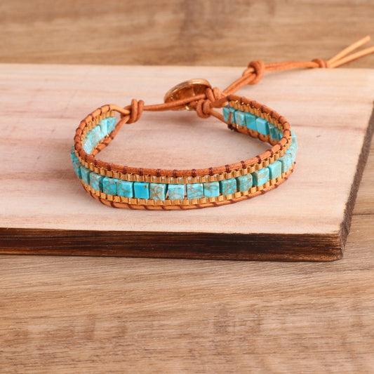 Amazonite Gold Woven Wrap Bracelet
