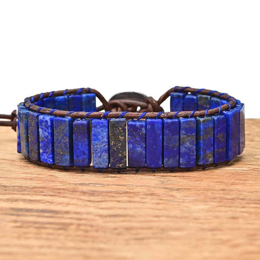 Lapis Lazuli Bar Leather Wrap Bracelet