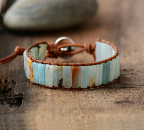 Amazonite Bar Leather Wrap Bracelet