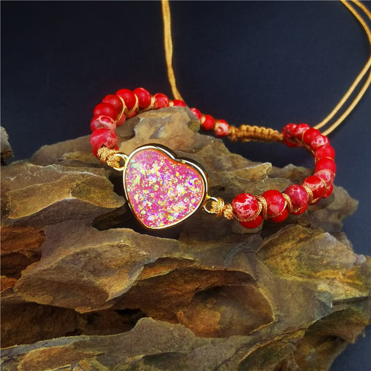 Rosé Druzy Heart Jasper Bracelet