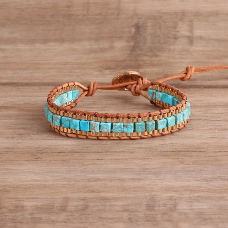 Amazonite Gold Woven Wrap Bracelet