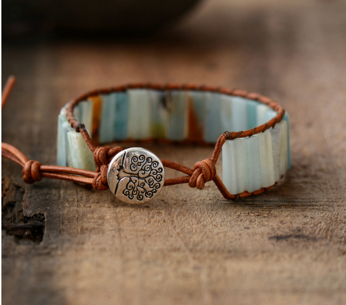 Amazonite Bar Leather Wrap Bracelet