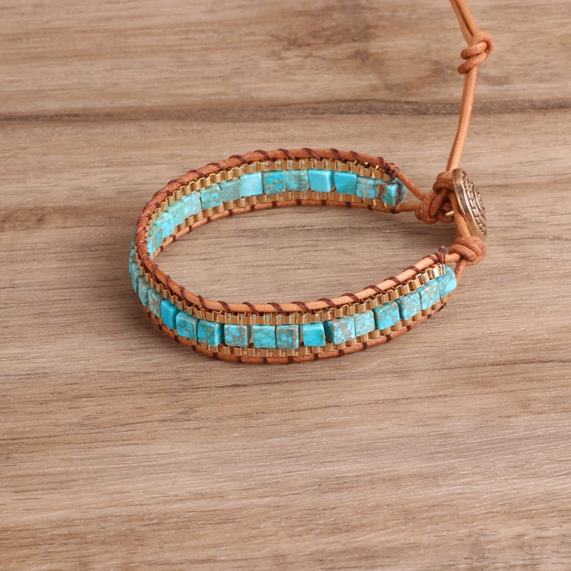 Amazonite Gold Woven Wrap Bracelet