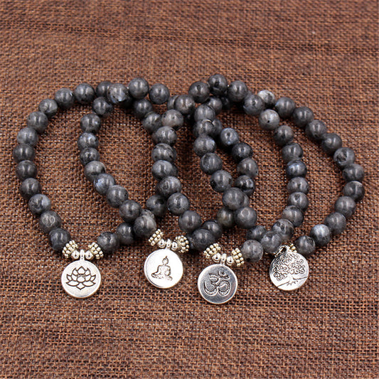 Matte Black Agate Charm Bracelet