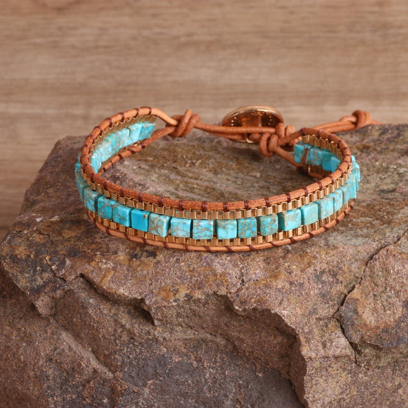 Amazonite Gold Woven Wrap Bracelet