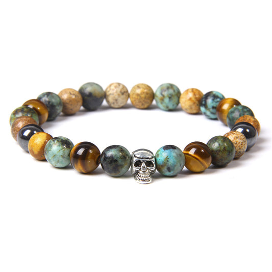 Turquoise & Tiger’s Eye Skull Bracelet