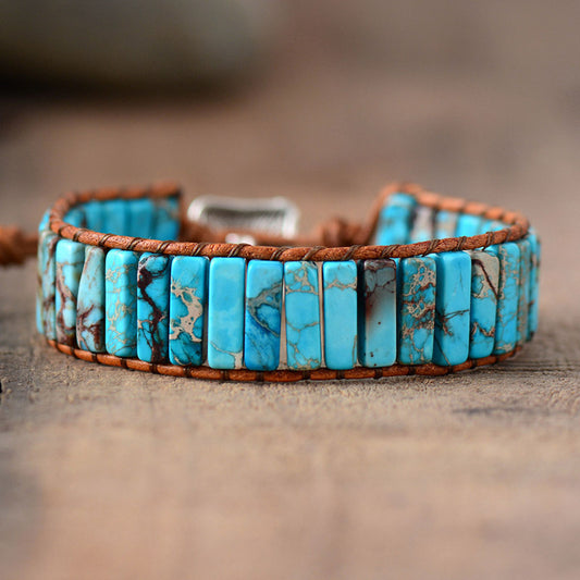 Blue Turquoise Tile Wrap Bracelet