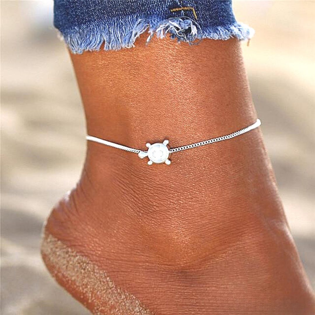 Silver Sea Turtle Anklet