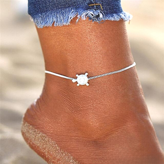 Silver Sea Turtle Anklet