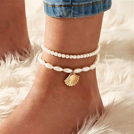 Gold Shell Pearl Anklet