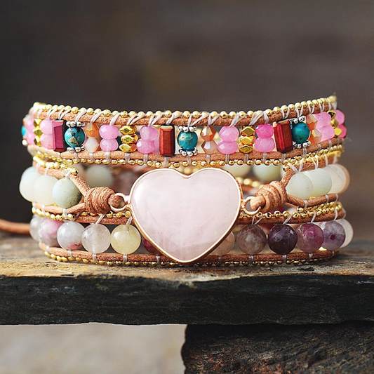 Intense Rose Quartz Heart Bracelet