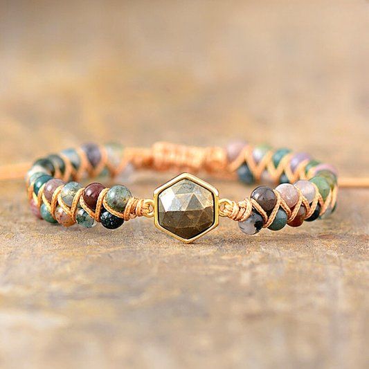 Pyrite Hexagon & Indian Agate Bracelet