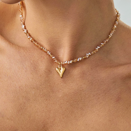 Crystal Bead Retro Heart Necklace