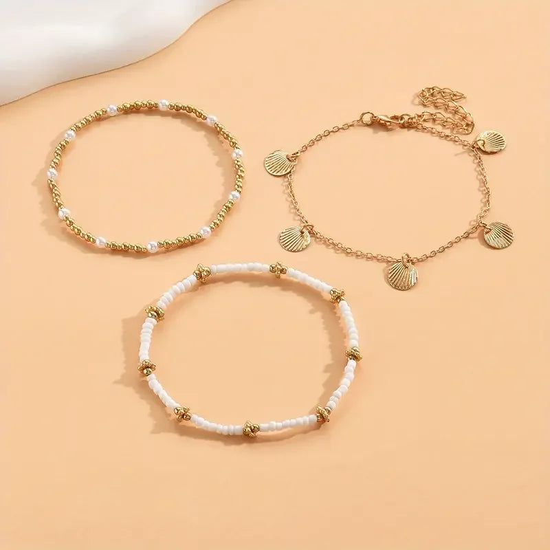 Boho Shell Charm Anklet Set