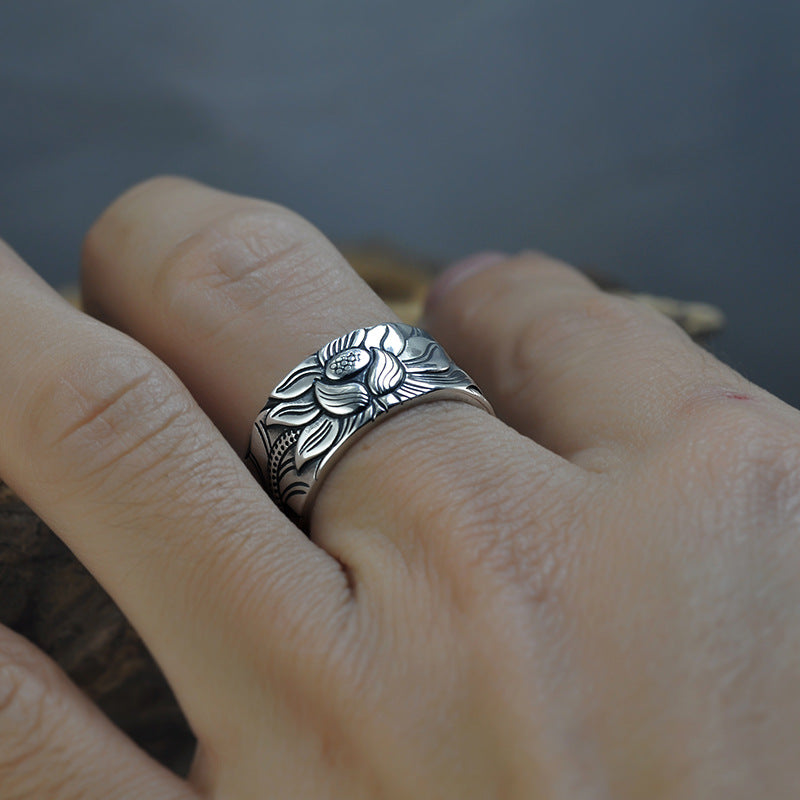 Sterling Silver Adjustable Lotus Ring