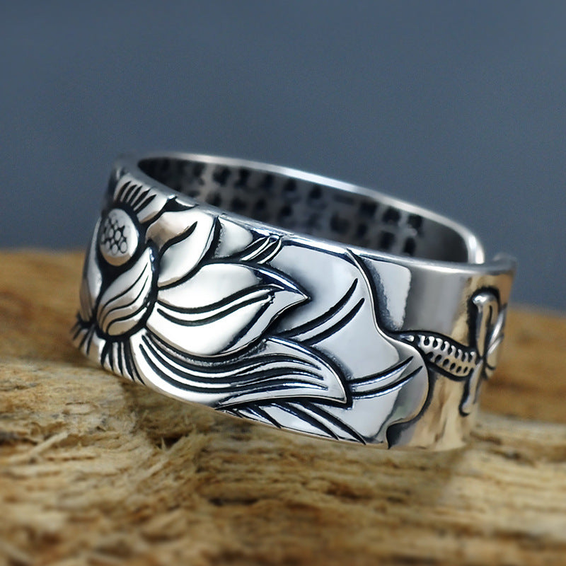 Sterling Silver Adjustable Lotus Ring